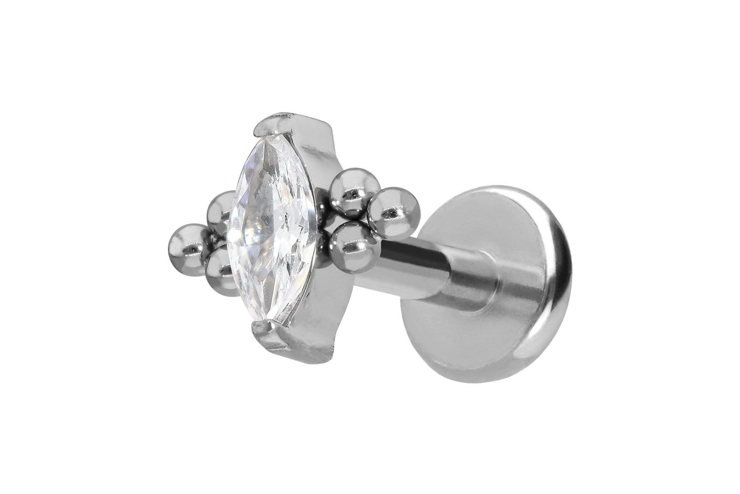 Titan Labret Piercing mit Push Fit KRISTALLTROPFEN + 6 KUGELN